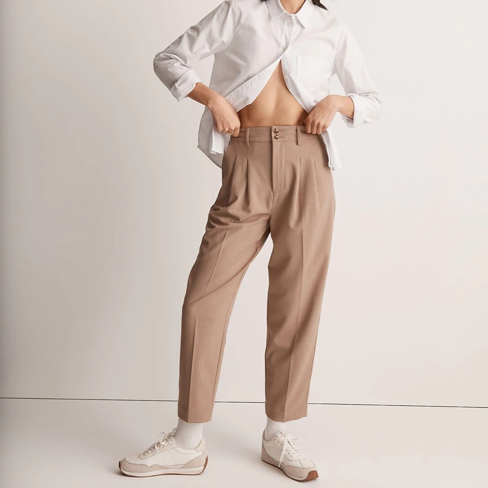 NWT Madewell Pleated Tapered Pants Size 8 in Natural Melange